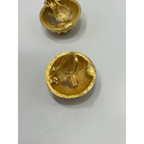 Vintage Signed CORO Clip On Earrings Textured Domed Rhinestones Classic Elegant - Picture 9 of 10